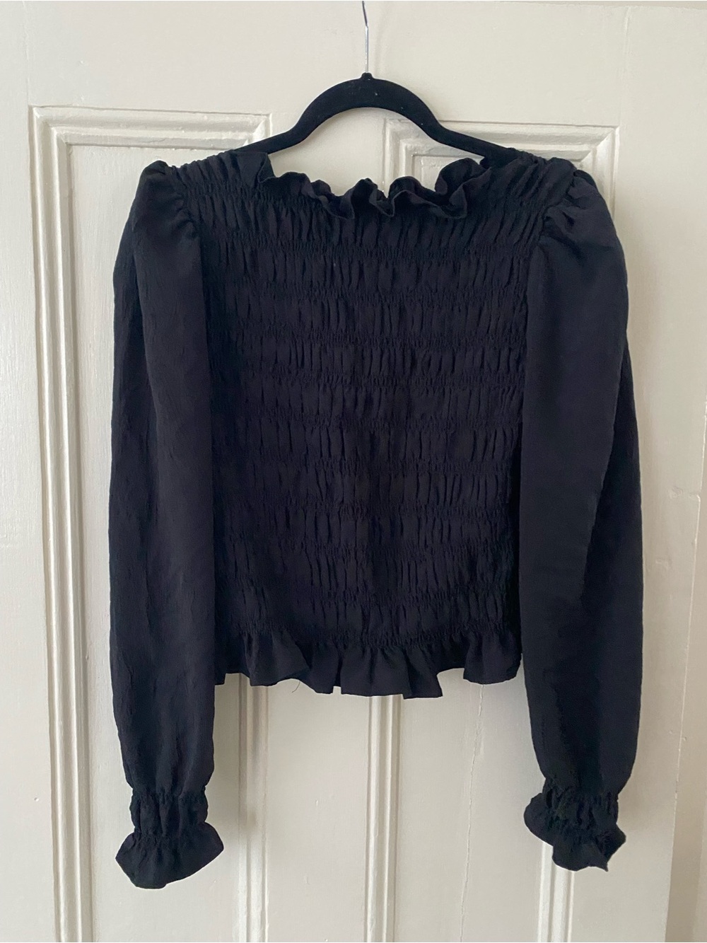 H&M Black Smocked Ruffle-Neck Long Sleeve Blouse - Picture 2 of 6